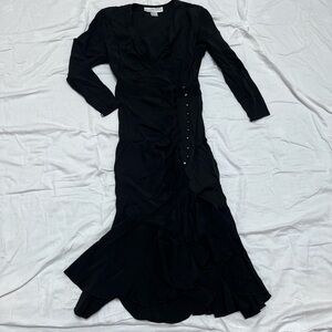 Black long dress with buttons flared skirt long sleeve